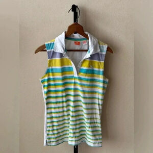 Puma Women's Striped Sleeveless Polo - Yellow, Blue, White